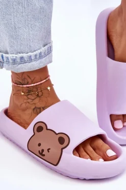 Damskie Lekkie Piankowe Klapki Motyw Misia Fioletowe Parisso