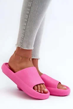 Damskie Lekkie Piankowe Klapki Na Grubej Podeszwie Różowe Querceria