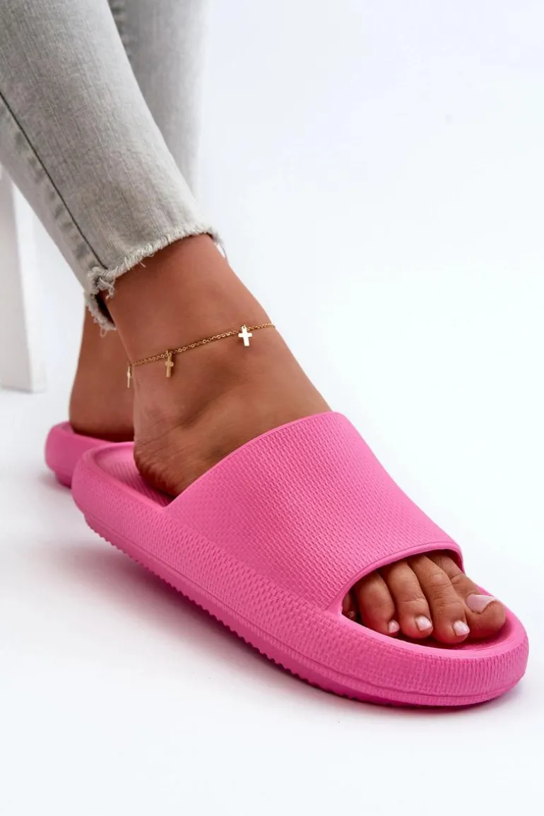 Damskie Lekkie Piankowe Klapki Na Grubej Podeszwie Różowe Querceria