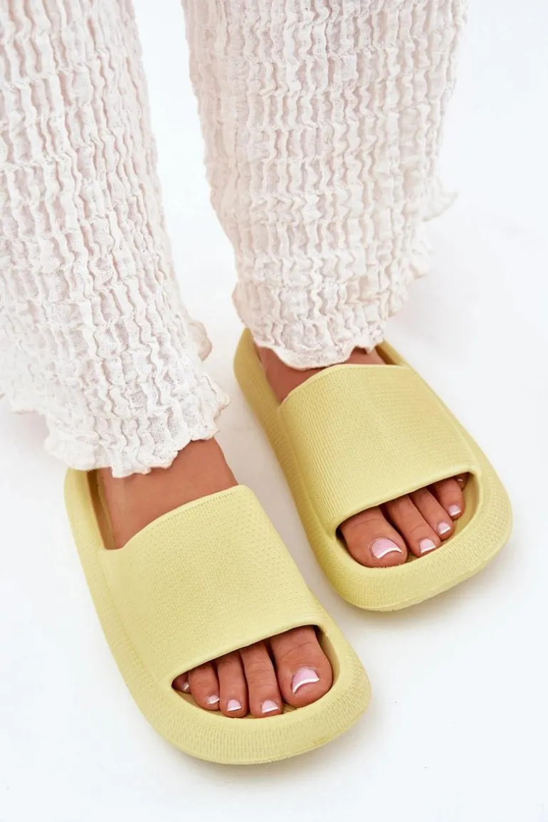 Damskie Lekkie Piankowe Klapki Na Grubej Podeszwie Limonkowe Querceria