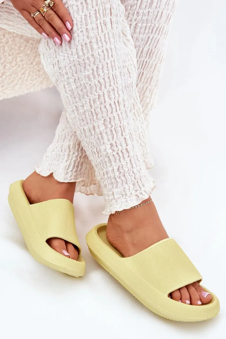 Damskie Lekkie Piankowe Klapki Na Grubej Podeszwie Limonkowe Querceria