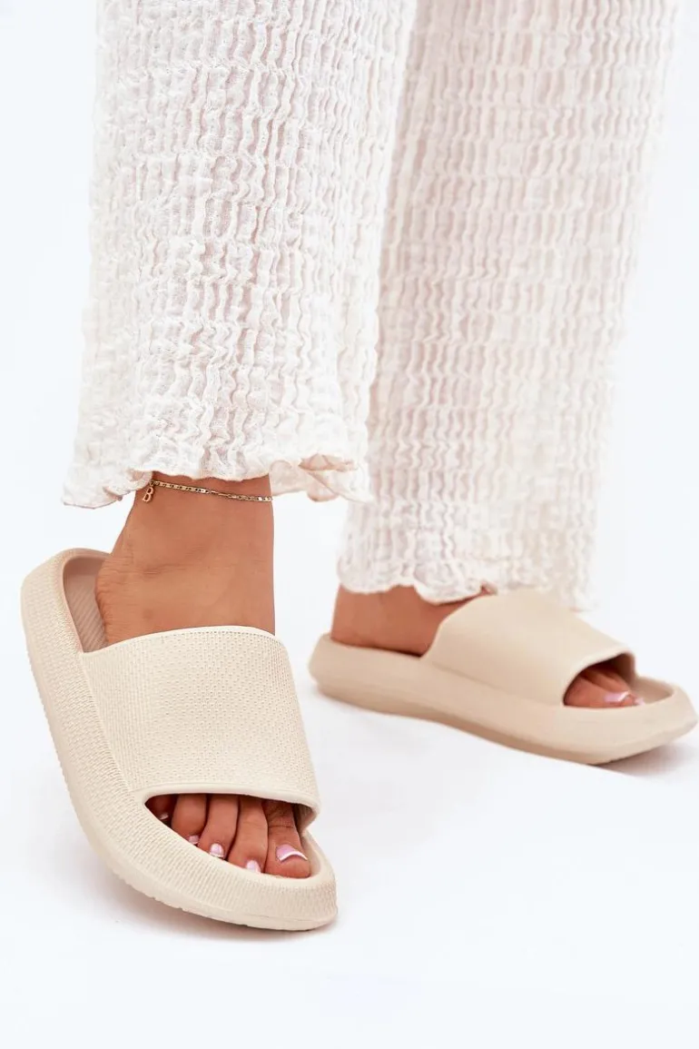 Damskie Lekkie Piankowe Klapki Na Grubej Podeszwie Beżowe Querceria