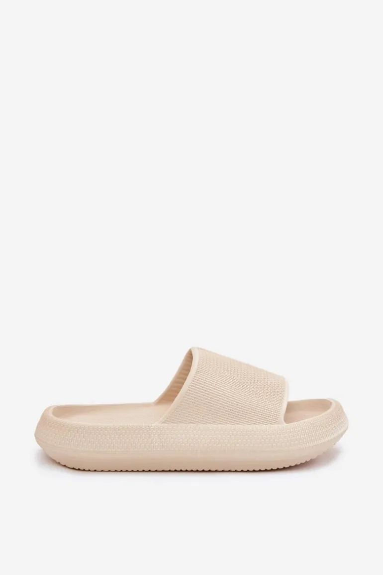 Damskie Lekkie Piankowe Klapki Na Grubej Podeszwie Beżowe Querceria