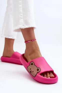 Damskie Lekkie Piankowe Klapki Motyw Misia Fuksja Parisso