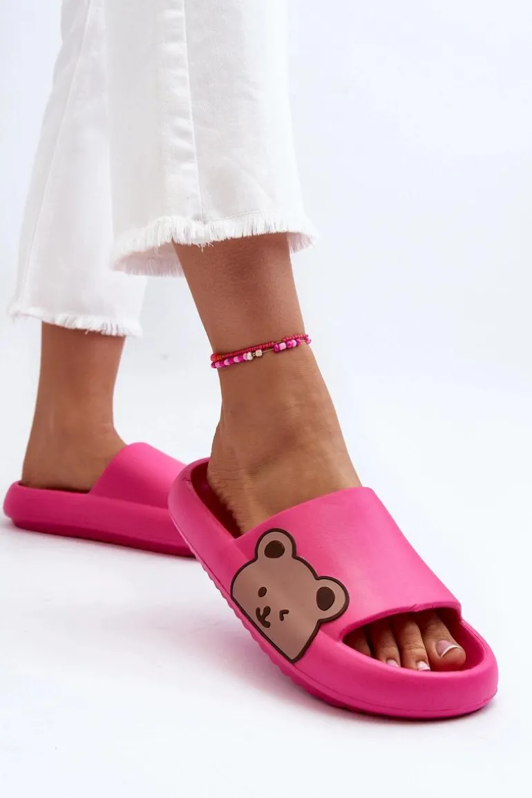 Damskie Lekkie Piankowe Klapki Motyw Misia Fuksja Parisso