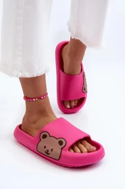 Damskie Lekkie Piankowe Klapki Motyw Misia Fuksja Parisso