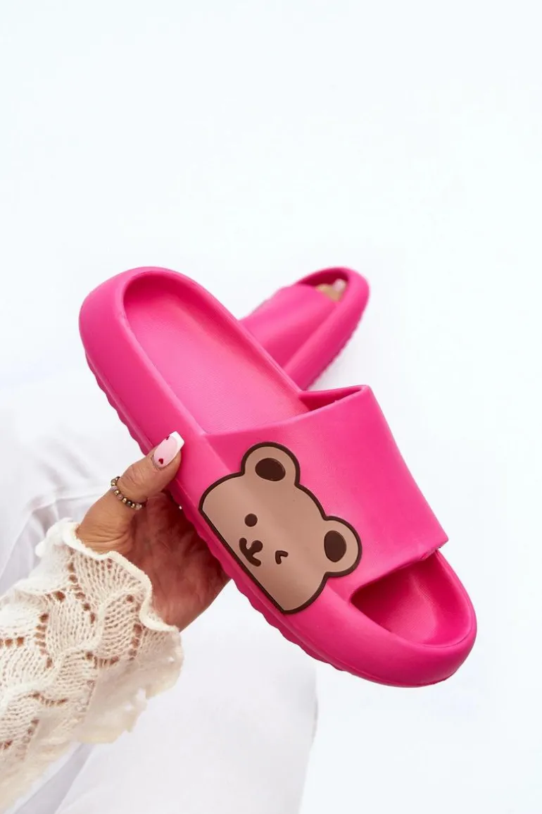 Damskie Lekkie Piankowe Klapki Motyw Misia Fuksja Parisso