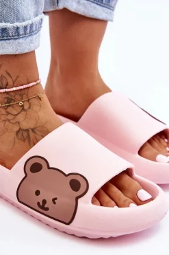 Damskie Lekkie Piankowe Klapki Motyw Misia Różowe Parisso