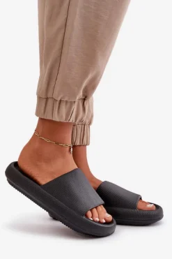 Damskie Lekkie Piankowe Klapki Na Grubej Podeszwie Czarne Querceria