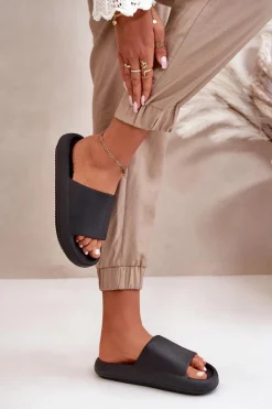 Damskie Lekkie Piankowe Klapki Na Grubej Podeszwie Czarne Querceria