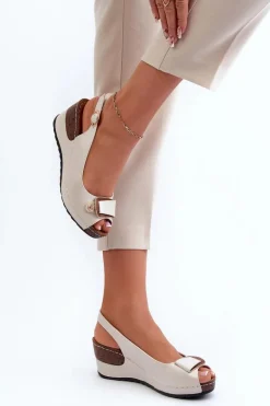 Damskie Lekkie Sandały Na Koturnie Comfort Shoes Srebrne Efravia