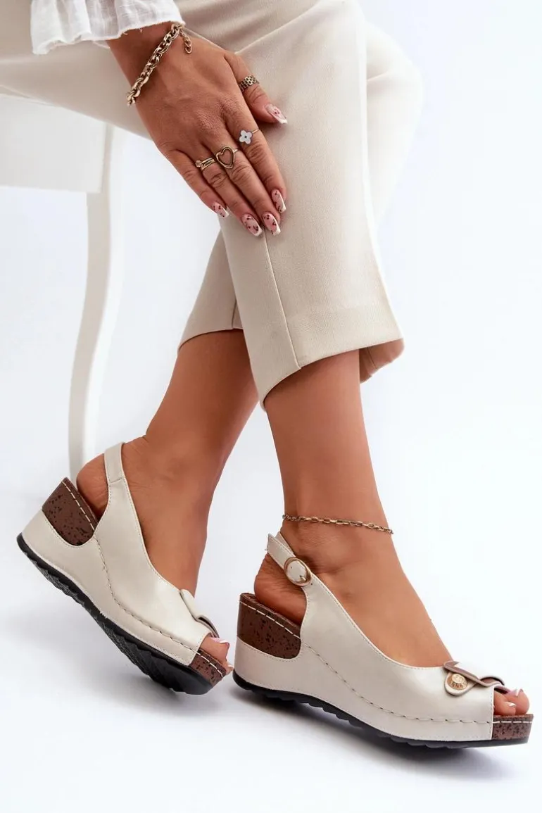 Damskie Lekkie Sandały Na Koturnie Comfort Shoes Srebrne Efravia