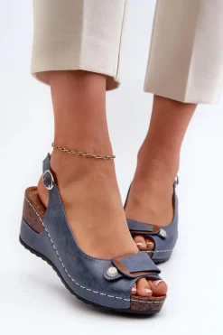 Damskie Lekkie Sandały Na Koturnie Comfort Shoes Niebieskie Efravia