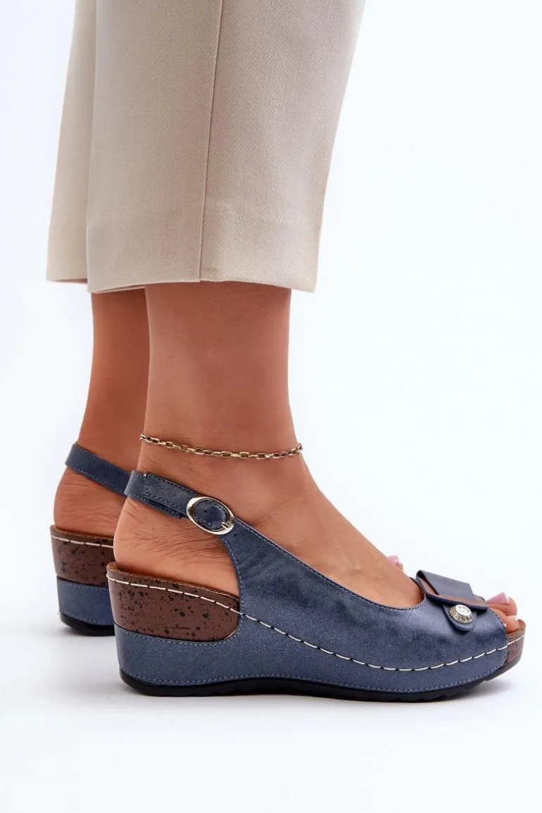 Damskie Lekkie Sandały Na Koturnie Comfort Shoes Niebieskie Efravia