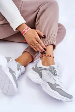 Damskie Lekkie Sportowe Buty Big Star LL274375 Biało-Szare