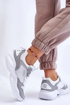 Damskie Lekkie Sportowe Buty Big Star LL274375 Biało-Szare