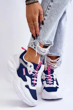 Damskie Lekkie Sportowe Buty Big Star LL274376 Biało-Granatowe