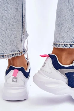Damskie Lekkie Sportowe Buty Big Star LL274376 Biało-Granatowe