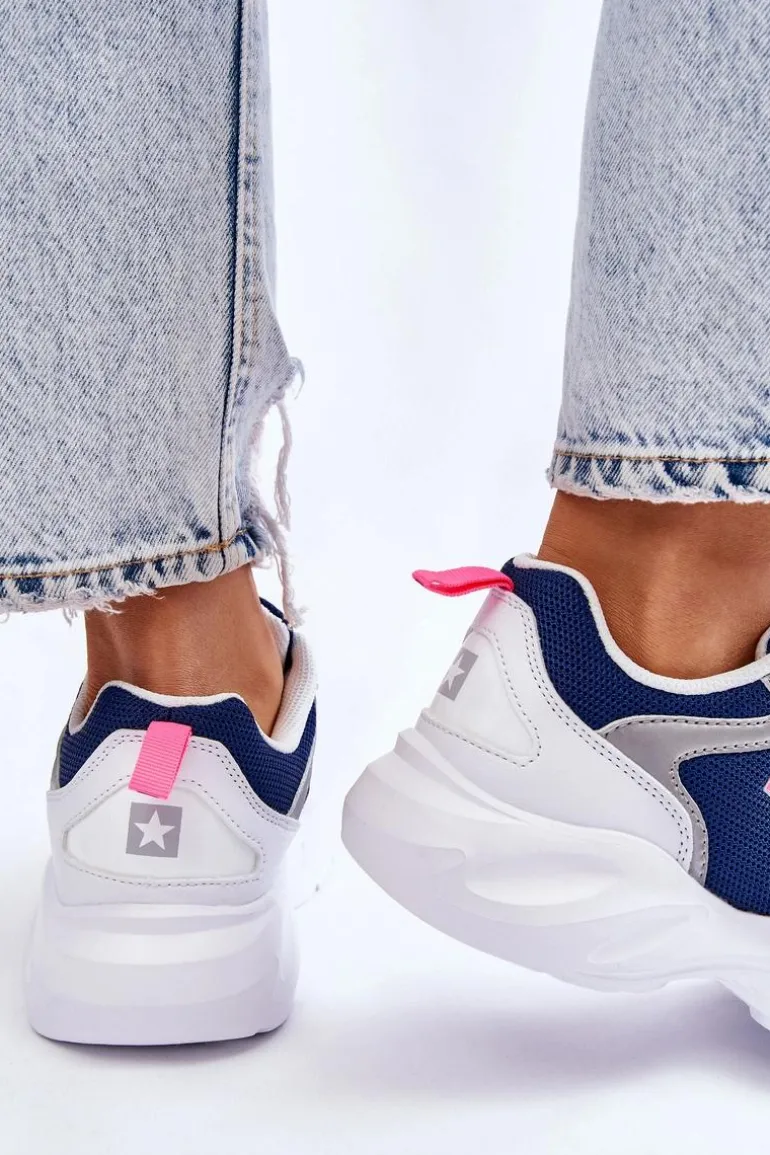 Damskie Lekkie Sportowe Buty Big Star LL274376 Biało-Granatowe