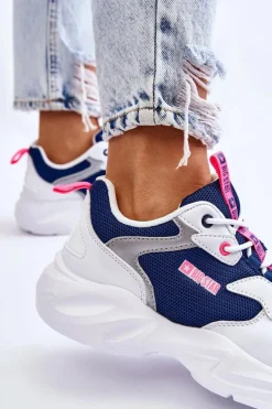 Damskie Lekkie Sportowe Buty Big Star LL274376 Biało-Granatowe