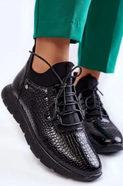 Damskie Lekkie Wsuwane Sneakersy Czarne Soroco