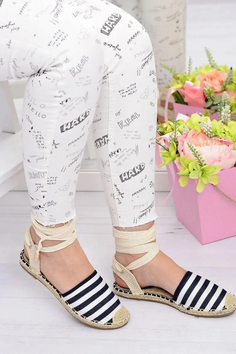 Damskie Lniane Balerinki Wiązane Marynarskie Espadryle Sea