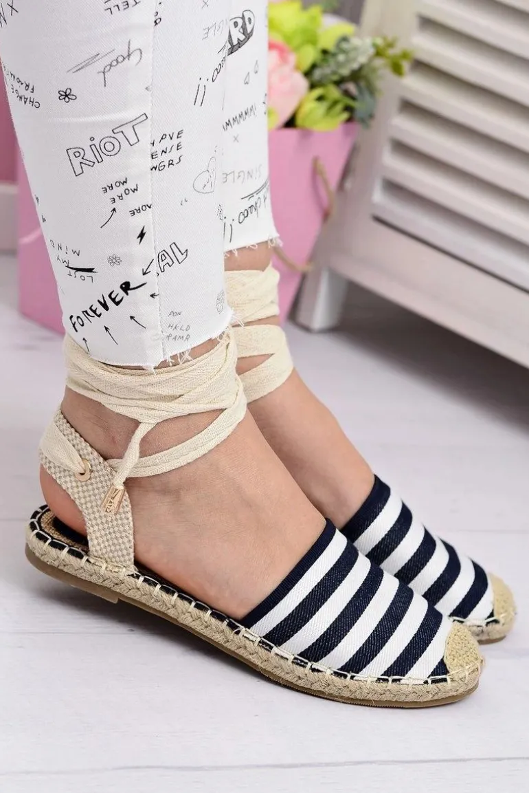 Damskie Lniane Balerinki Wiązane Marynarskie Espadryle Sea