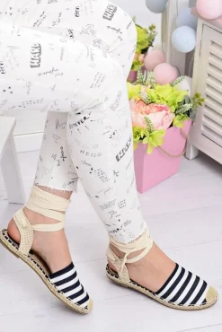 Damskie Lniane Balerinki Wiązane Marynarskie Espadryle Sea