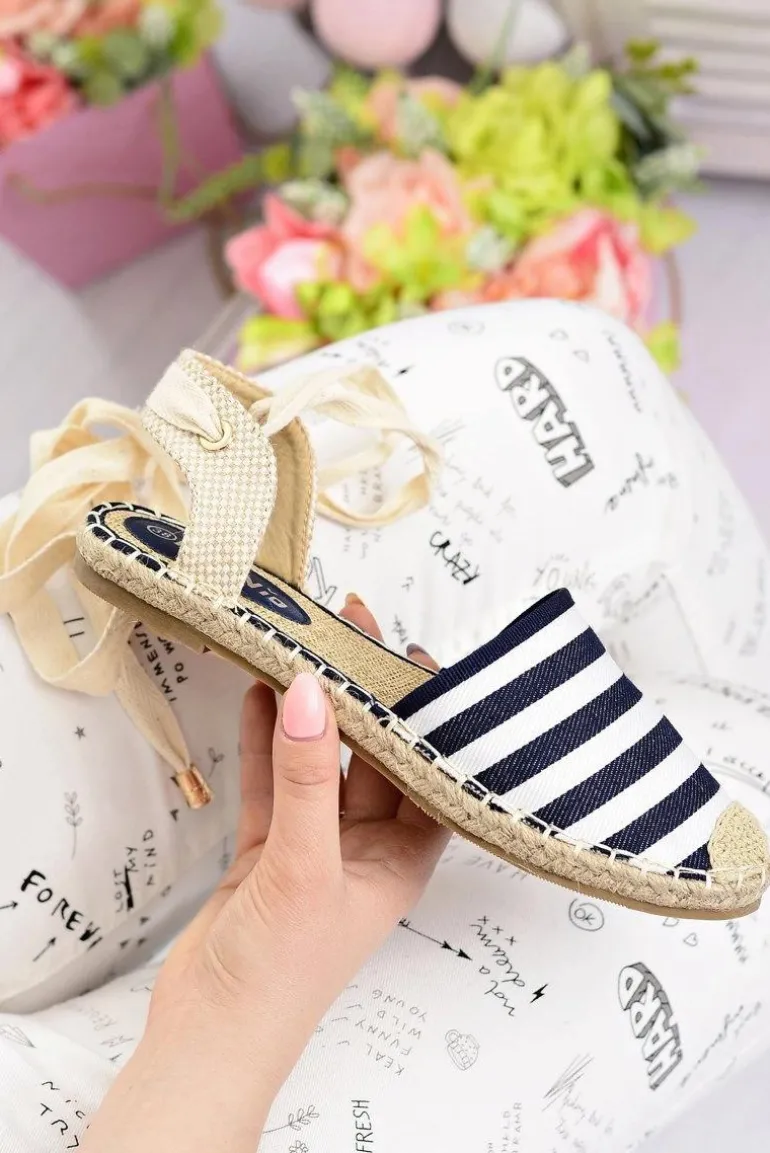 Damskie Lniane Balerinki Wiązane Marynarskie Espadryle Sea