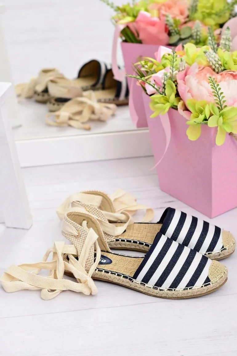 Damskie Lniane Balerinki Wiązane Marynarskie Espadryle Sea
