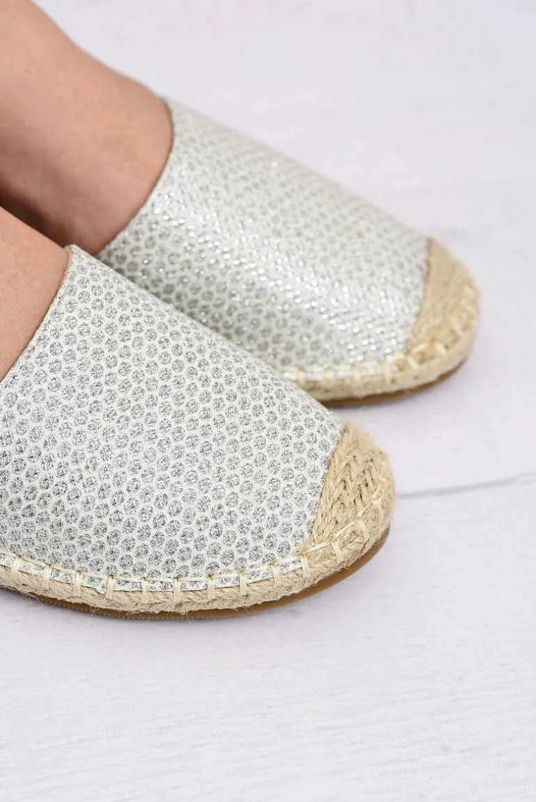 Damskie Lniane Balerinki Wiązane Srebrne Espadryle Sea