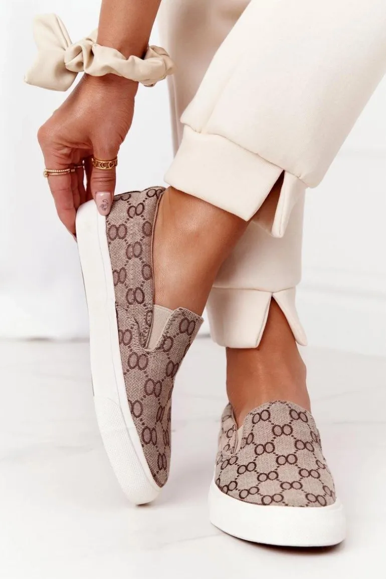 Damskie Logowane Tenisówki Slip-On Khaki Challenge
