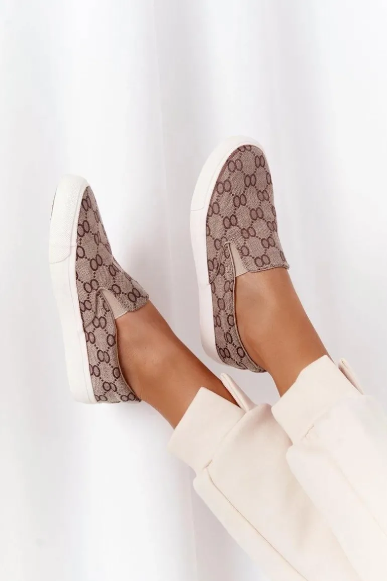 Damskie Logowane Tenisówki Slip-On Khaki Challenge