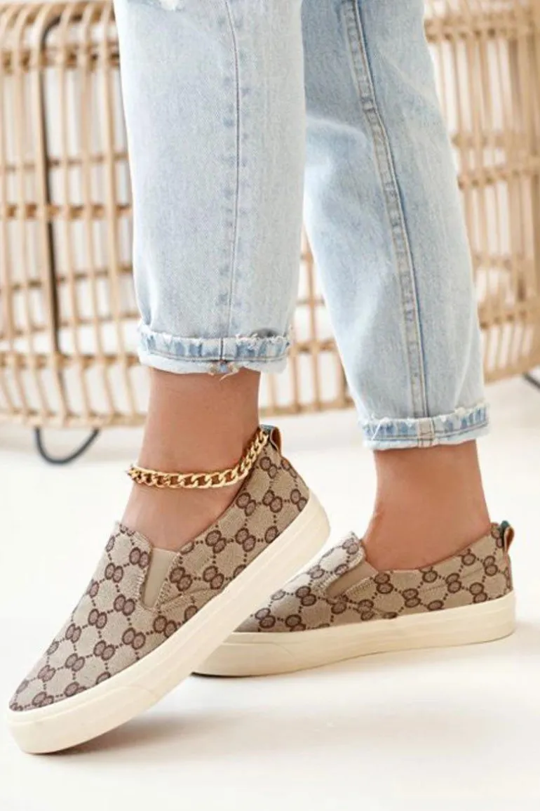 Damskie Logowane Tenisówki Slip-On Khaki Challenge