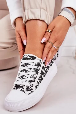 Damskie Logowane Trampki Biało-Czarne Daphne