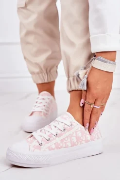 Damskie Logowane Trampki Biało-Różowe Daphne