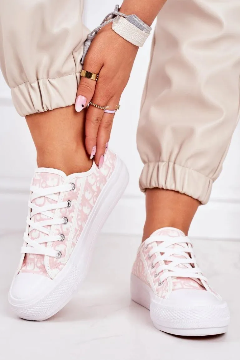 Damskie Logowane Trampki Biało-Różowe Daphne