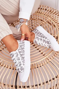 Damskie Logowane Trampki Biało-Szare Daphne