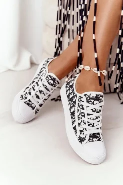 Damskie Logowane Trampki Biało-Czarne Day Off