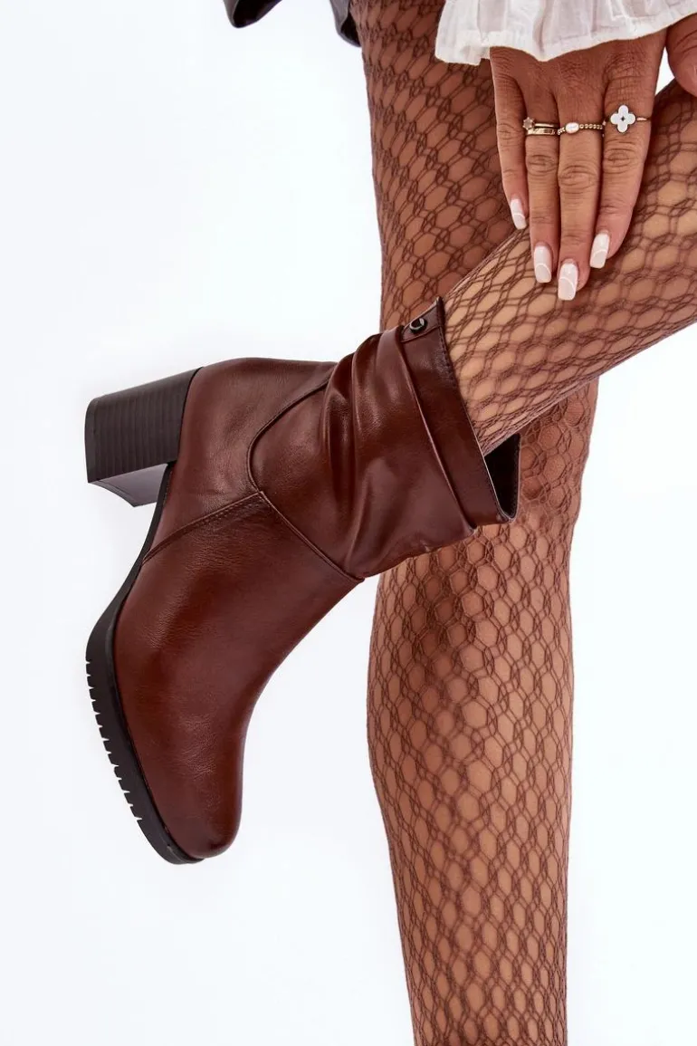 Damskie Marszczone Botki Na Słupku Brązowe Liriam