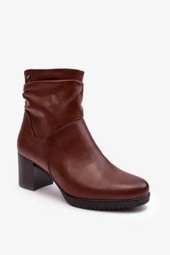Damskie Marszczone Botki Na Słupku Brązowe Liriam