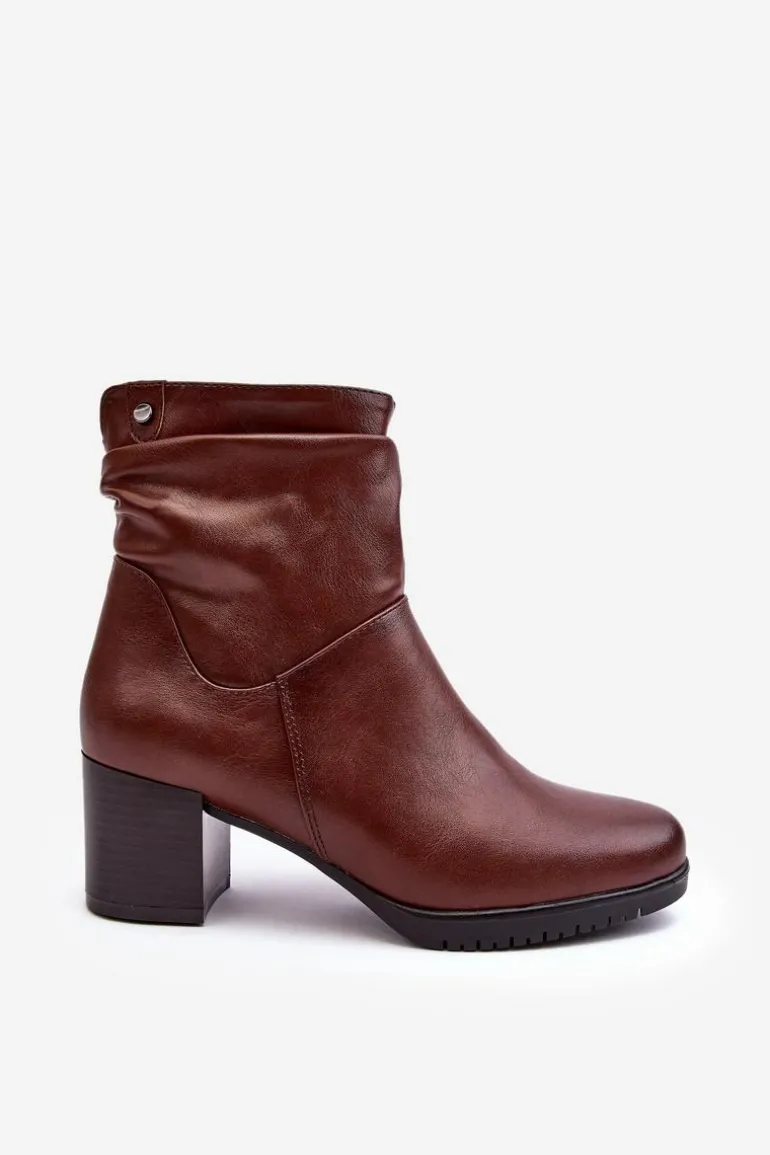 Damskie Marszczone Botki Na Słupku Brązowe Liriam