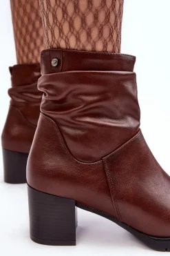 Damskie Marszczone Botki Na Słupku Brązowe Liriam