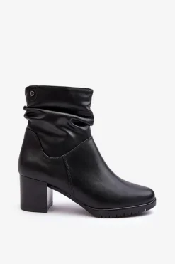 Damskie Marszczone Botki Na Słupku Czarne Liriam