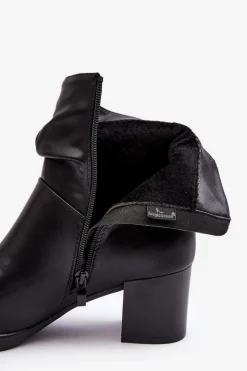 Damskie Marszczone Botki Na Słupku Czarne Liriam