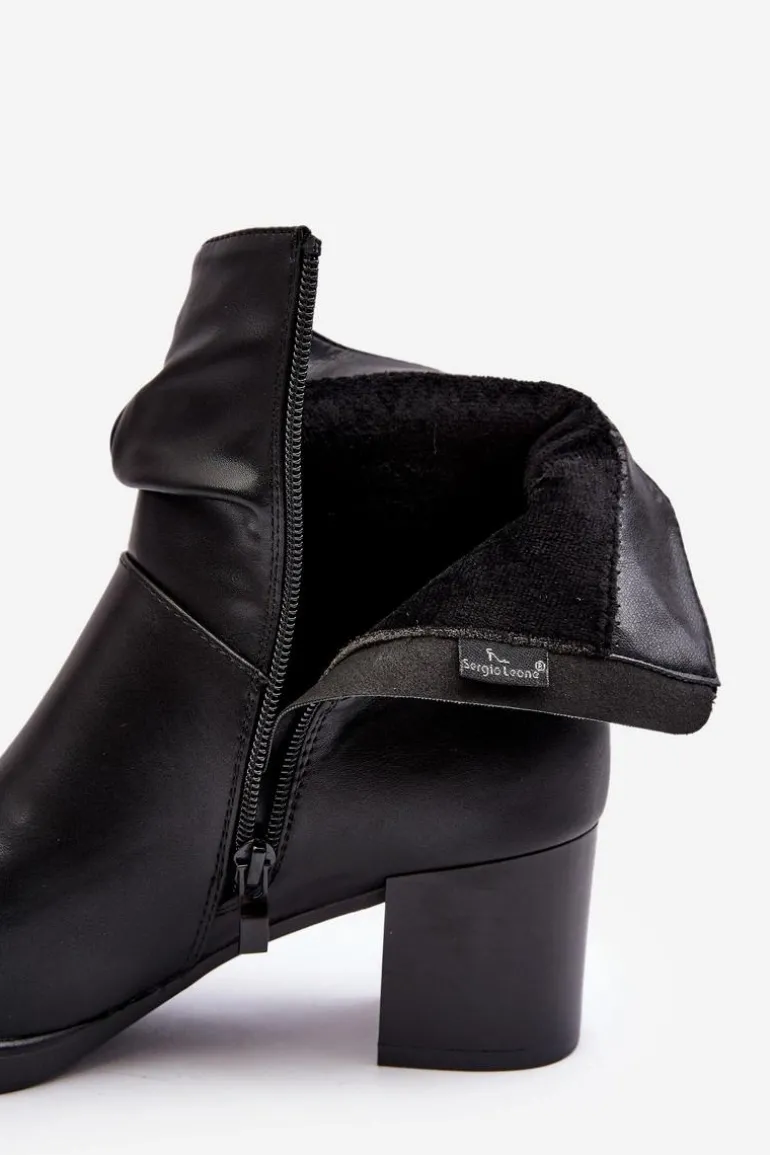 Damskie Marszczone Botki Na Słupku Czarne Liriam