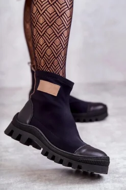 Damskie Materiałowe Botki Nicole 2703 Czarne