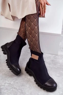 Damskie Materiałowe Botki Nicole 2703 Czarne
