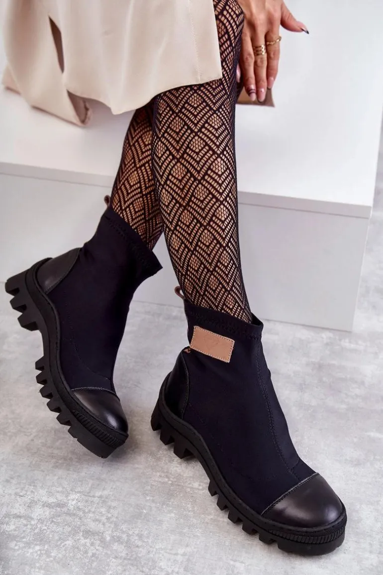 Damskie Materiałowe Botki Nicole 2703 Czarne