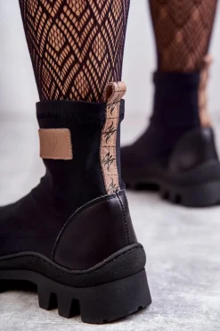 Damskie Materiałowe Botki Nicole 2703 Czarne